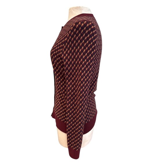 Dark academia Ann Taylor Petite Burgundy Patterned Button-Front Cardigan Sweater - Picture 2 of 8